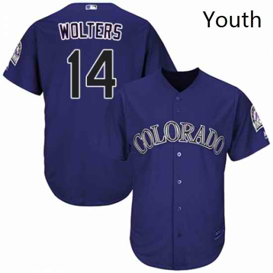 Youth Majestic Colorado Rockies 14 Tony Wolters Replica Purple Alternate 1 Cool Base MLB Jersey